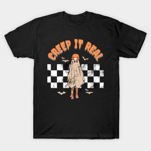 Retro Creep It Real Ghost Girl Boy Halloween Costume T-Shirt